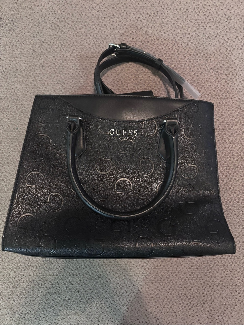GUESS Black Embossed Logo Satchel Tote